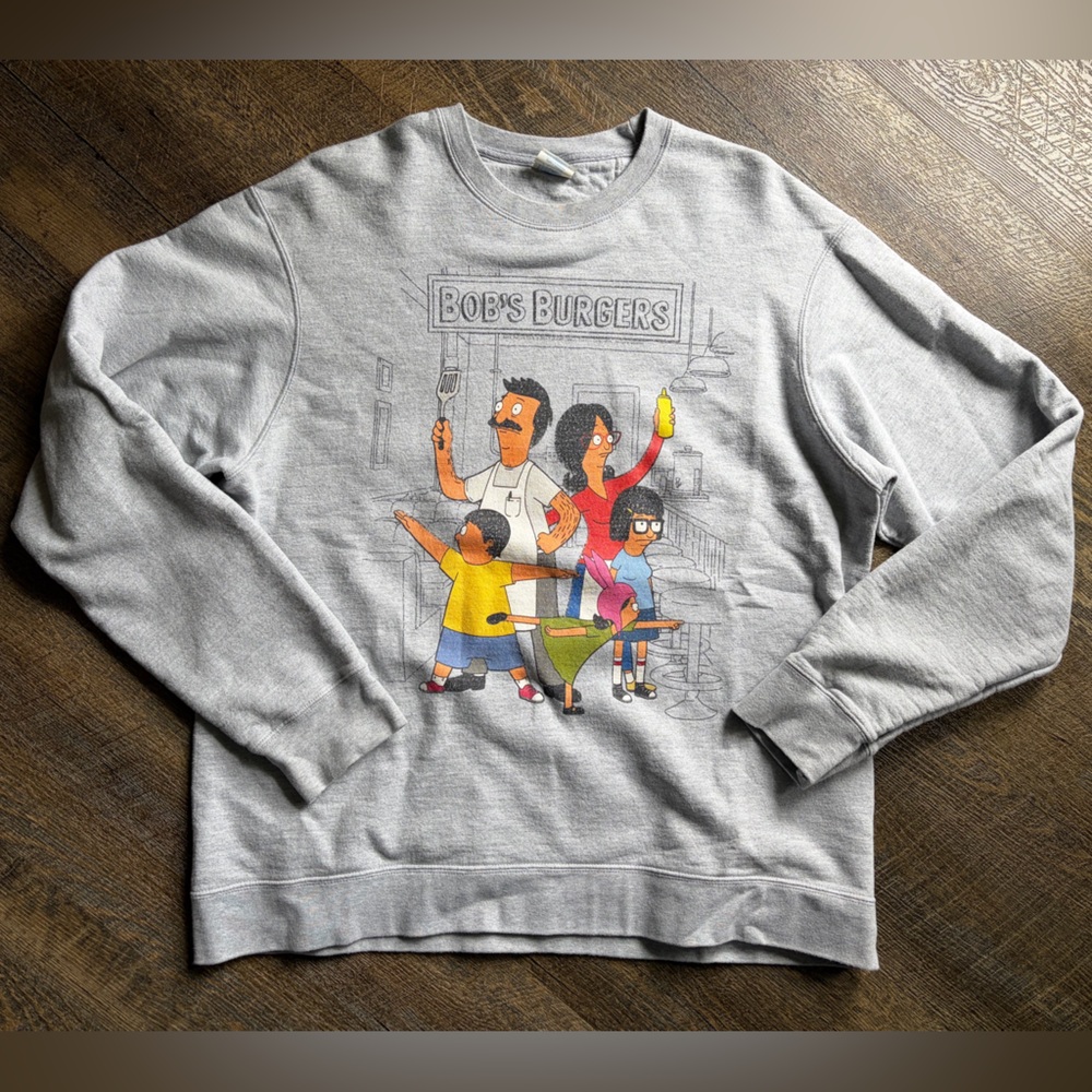 Bob's Burgers Graphic Crewneck Sweatshirt, Gray Mens Large